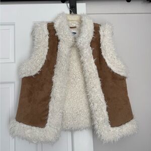 Old Navy Shearling Trim Brown and White Vest